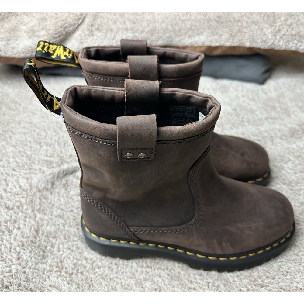 Dr. Doc Martens Anistone Lo 9 L - 8 M Dark Brown Leather Pull On Boots NWOB - Picture 3 of 14